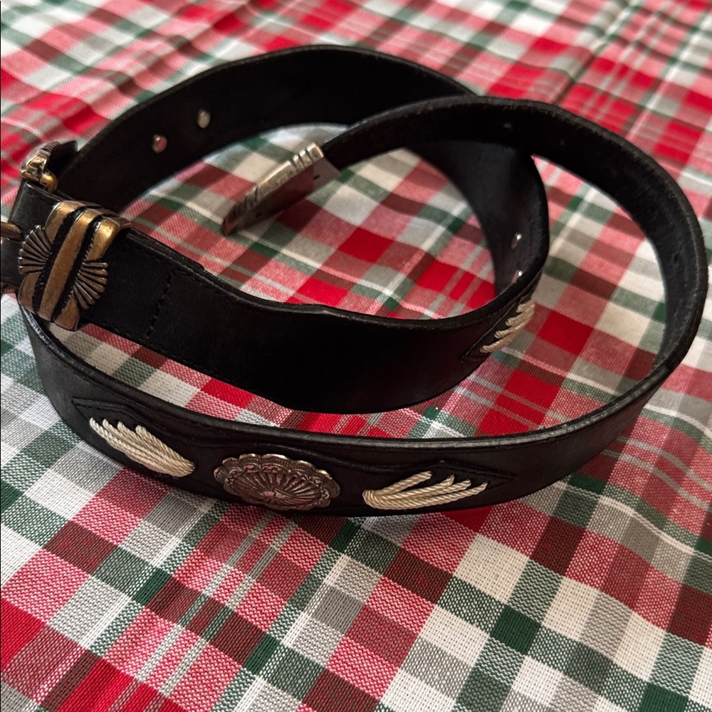 Vintage Billy Belts CA Black Leather Belt Western Silver Buckle Size 30